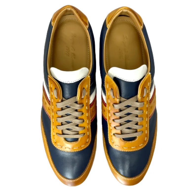 Albert 4 – Low Sneakers In Blue And Ocher Leather