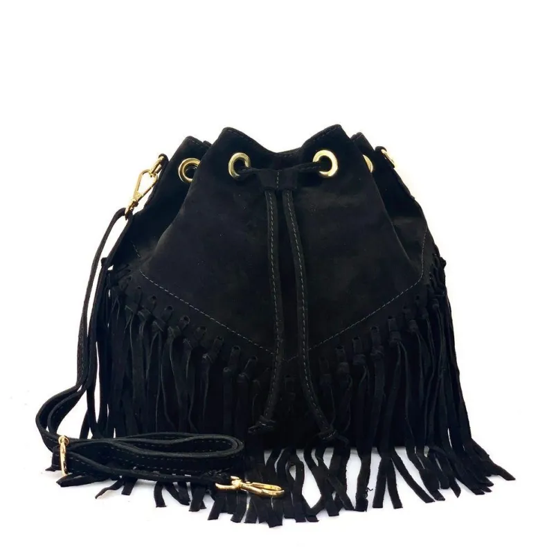 Austin – Suede Bucket Bag With Fringes