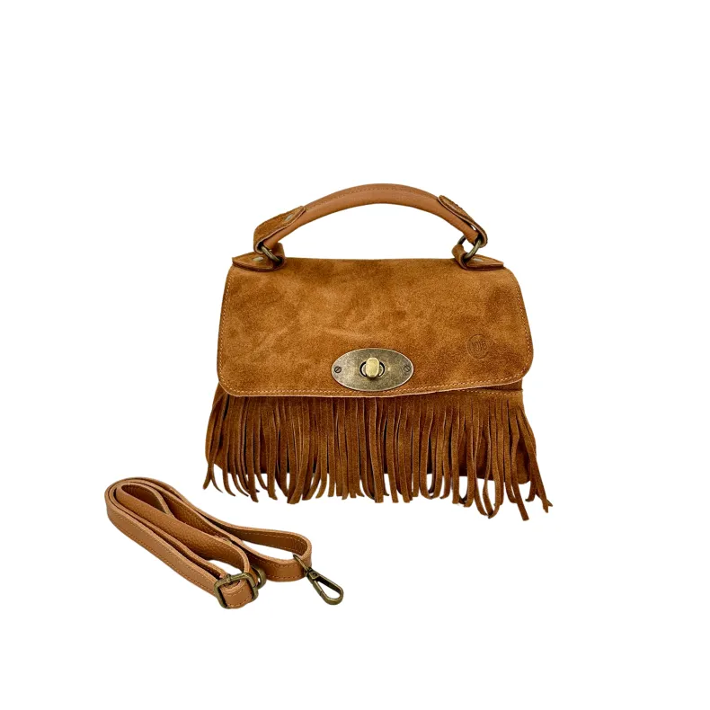 Bag With Fringes And Suede Shoulder Strap
