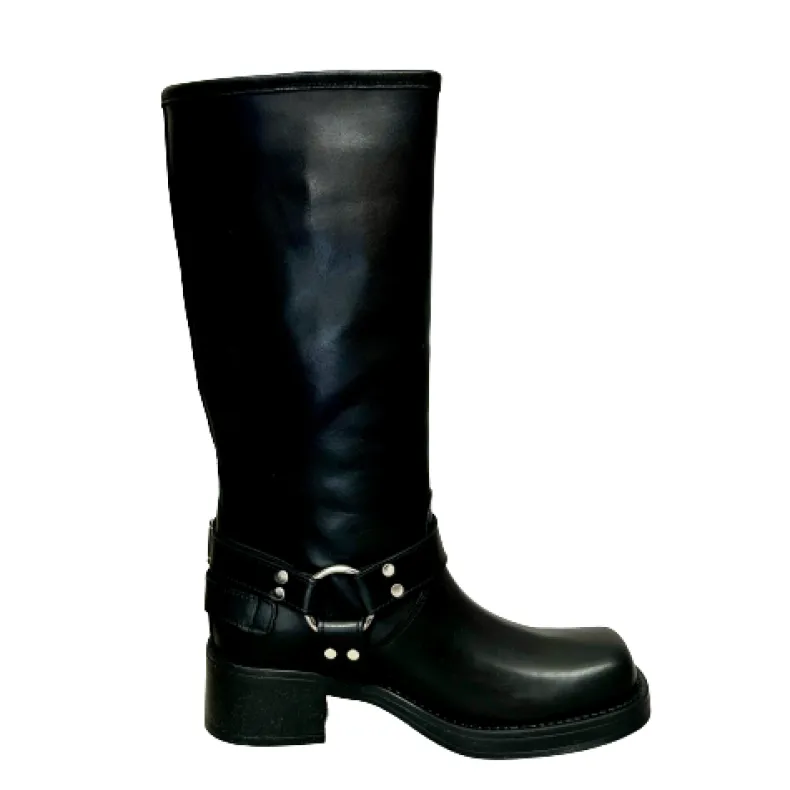 Biker Boot With Buckles And Black Square Toe PFV