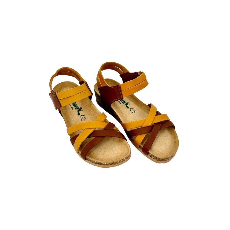 Bionatura Sandal In Yellow Leather And Tan