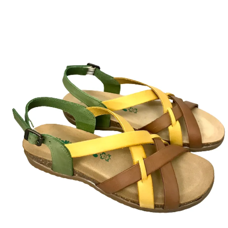 Bionatura Sandal In Green, Yellow, Brown Leather