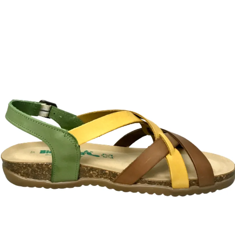 Bionatura Sandal In Green, Yellow, Brown Leather