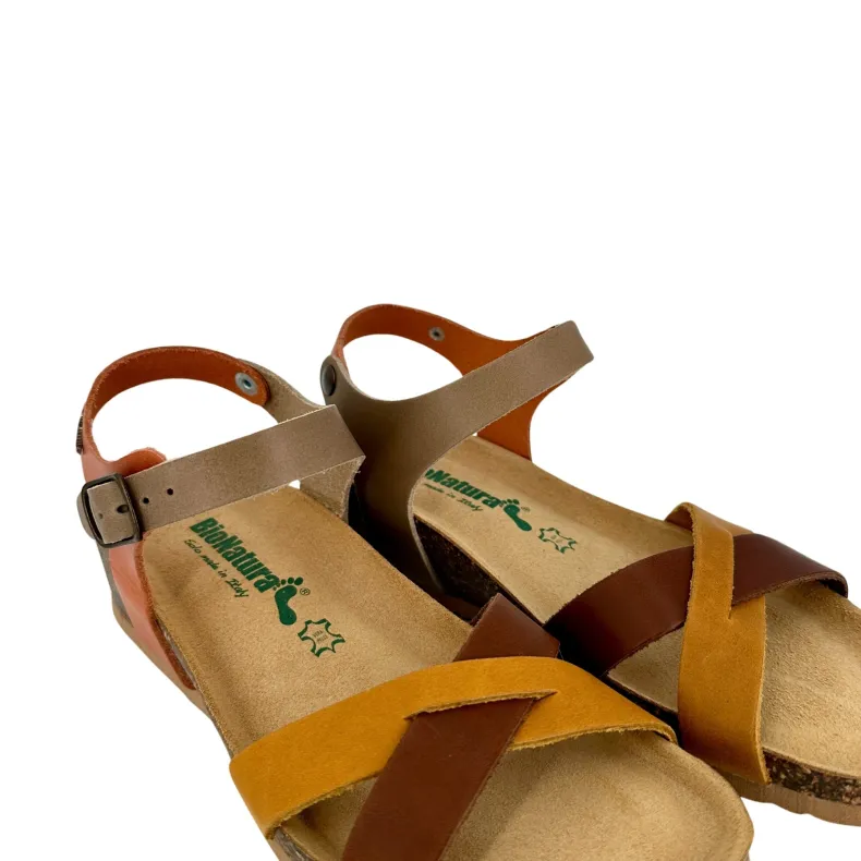 Bionatura Sandal In Ocher, Brown, Taupe And Orange Fregene Leather