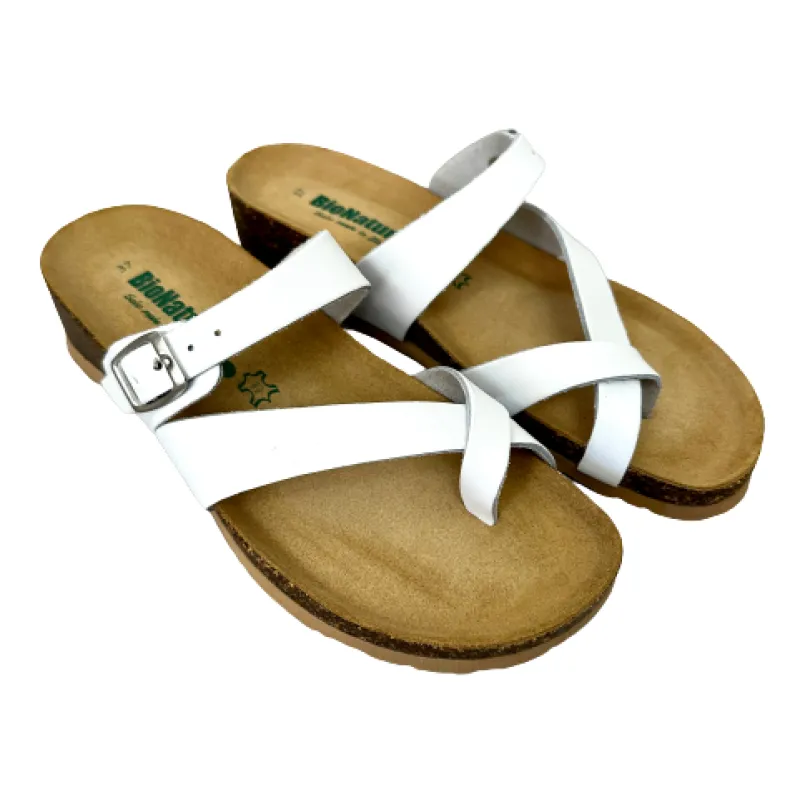 Bionatura Thong Slipper In White Leather