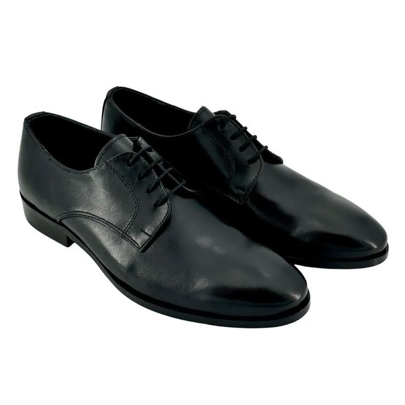 Black Derby Lace-up Shoes With Smooth Blake Construction