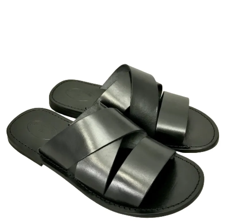 Black Leather Slipper Mod. 7046
