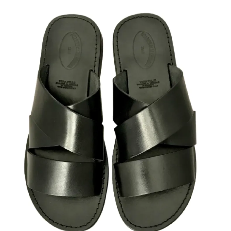 Black Leather Slipper Mod. 7046