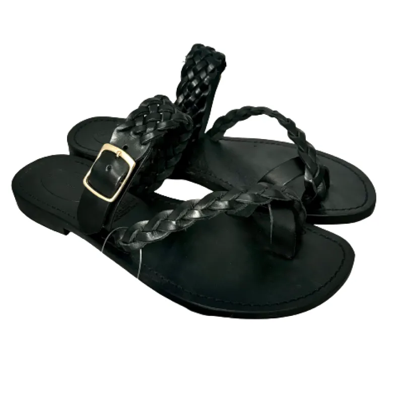 Black Leather Thong Slipper Mod. 6802
