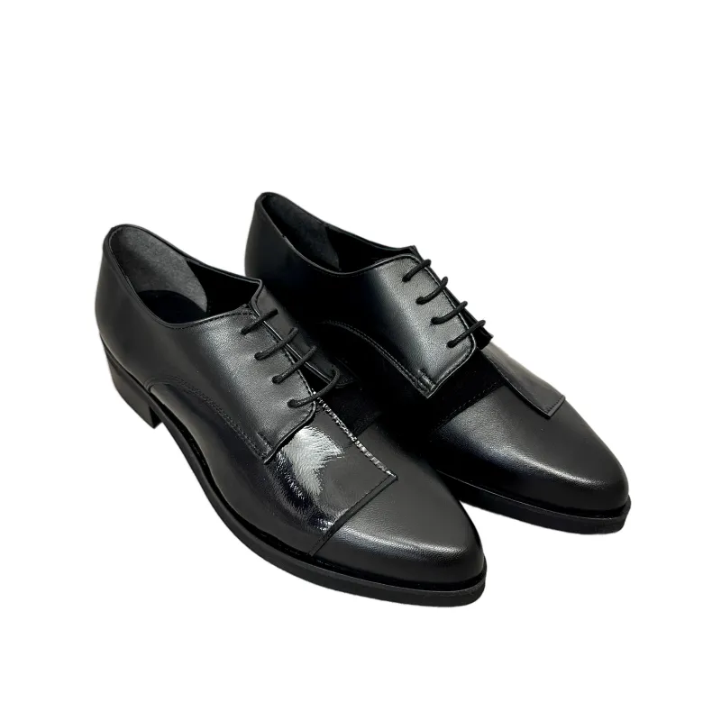 Black Shoe In Leather, Suede And PFV Patent Leather