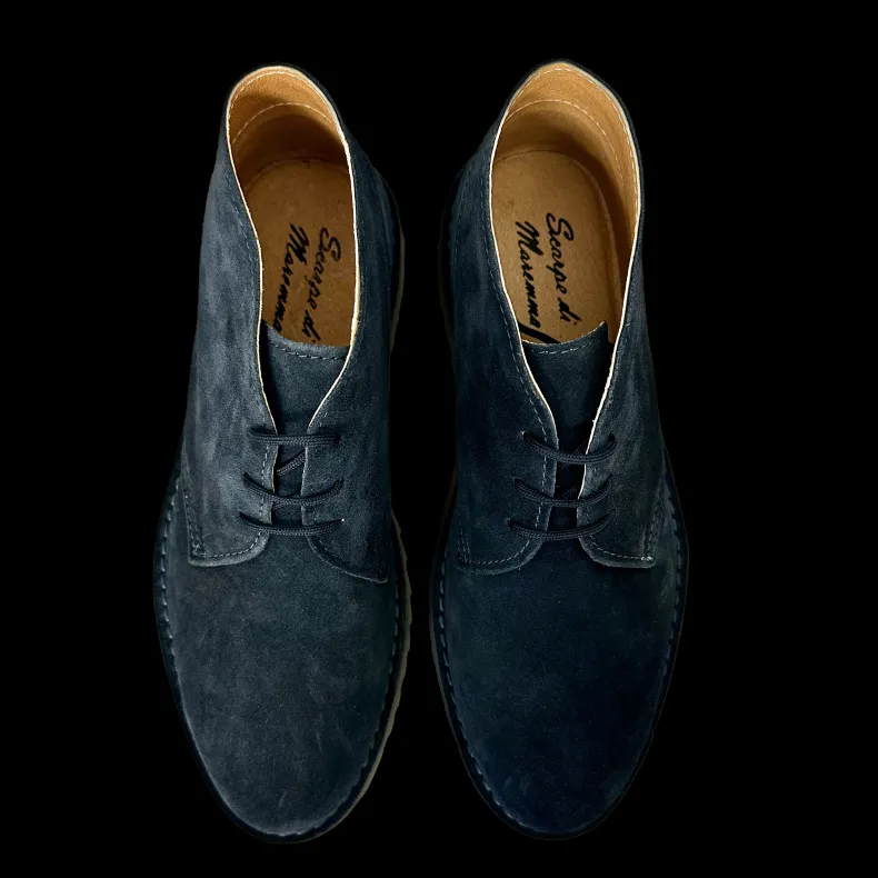 Blue Artisan Ankle Boot With Internal Leather Tank