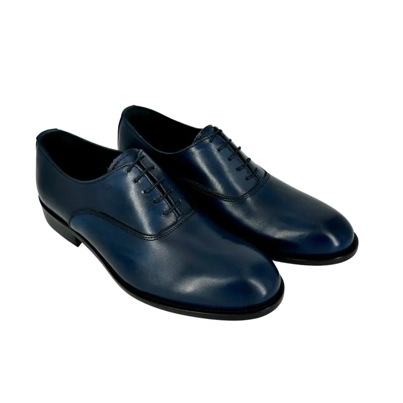 Blue Oxford Lace-up Shoes With Smooth Upper And Blake Construction