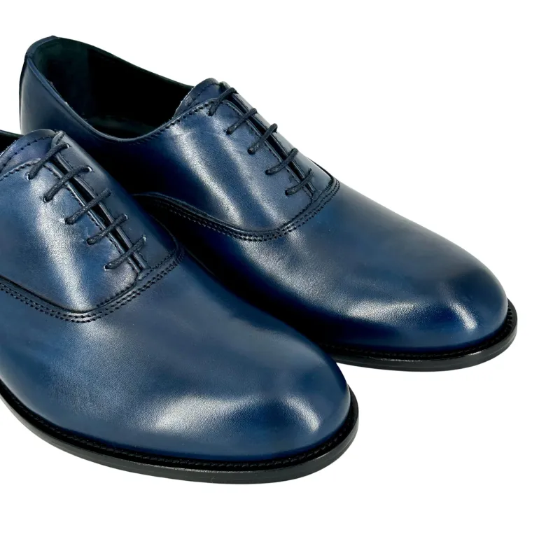 Blue Oxford Lace-up Shoes With Smooth Upper And Blake Construction