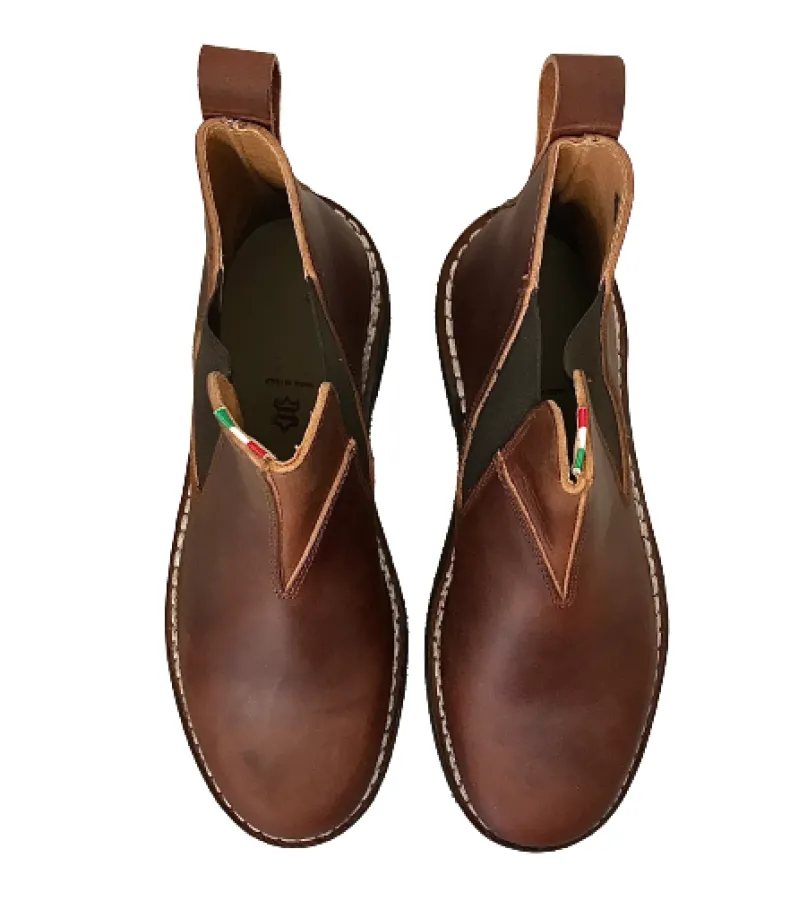 Brown Handcrafted Beatles In Greased Leather