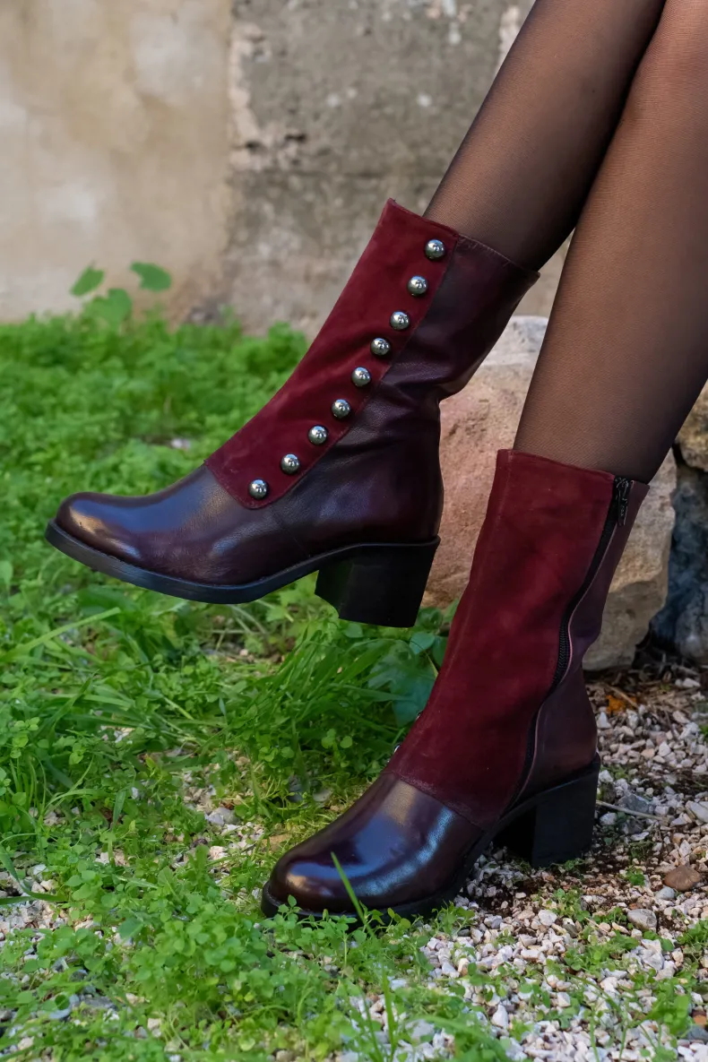 Camarri 1916 Bordeaux Leather Ankle Boot With Buttons