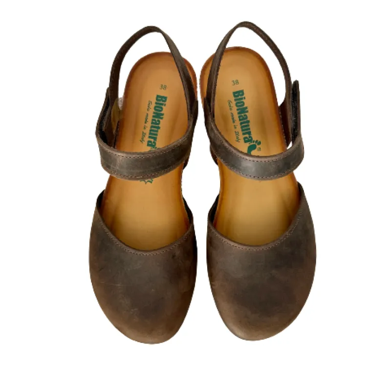 Closed Toe Bionatura Sandal In Dark Brown Oiled Leather