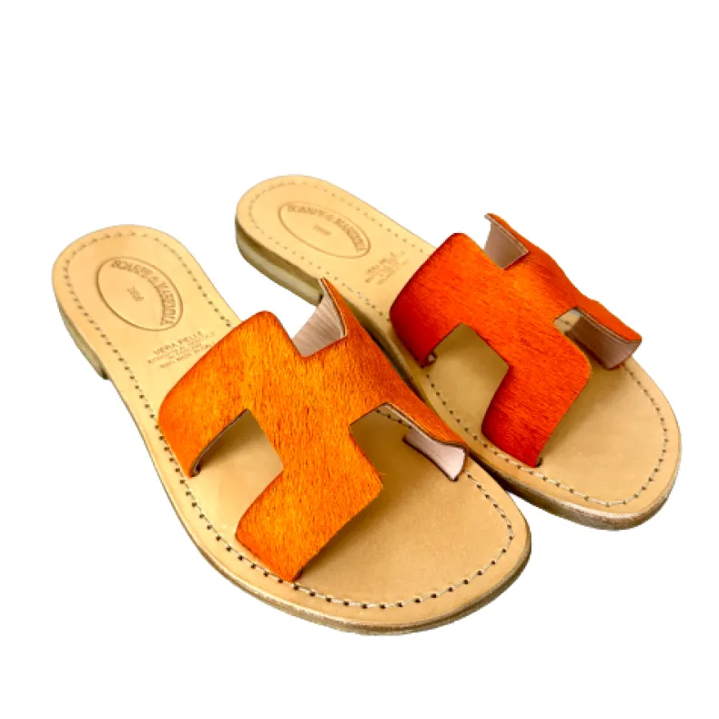 Elena – Orange Leather And Ponyskin Slipper Mod. Hermès