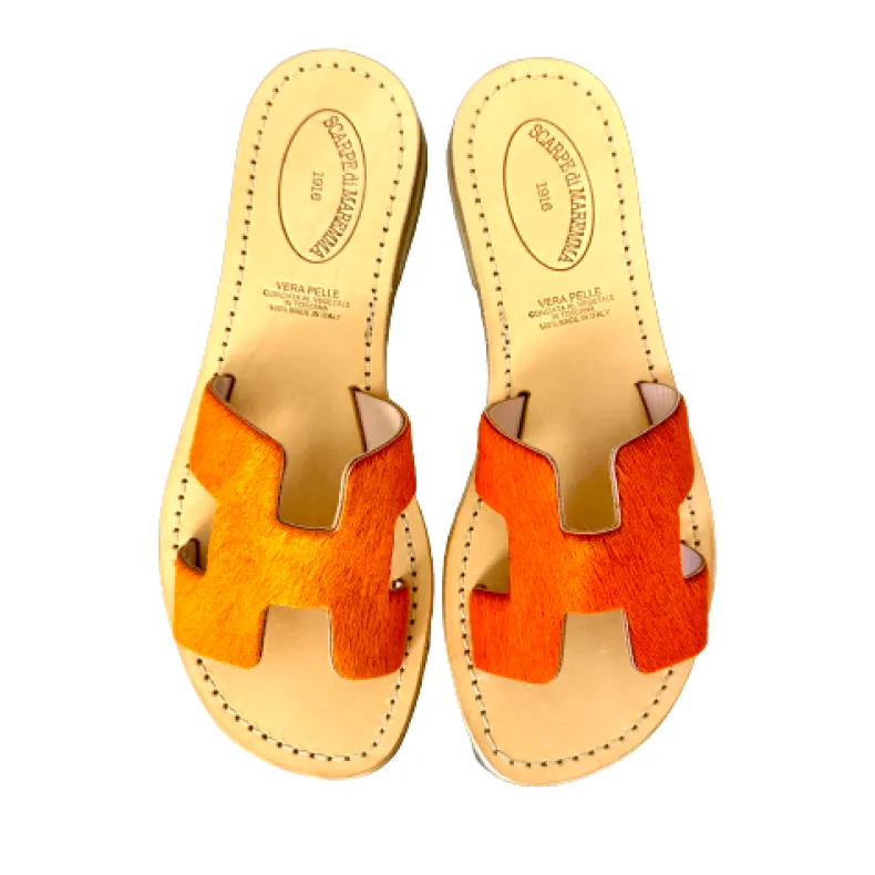 Elena – Orange Leather And Ponyskin Slipper Mod. Hermès