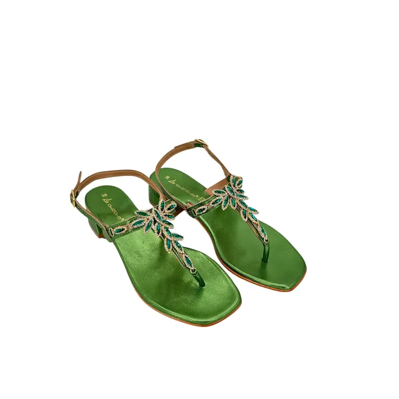 Flip Flop Jewel Sandal In Laminated Green Leather