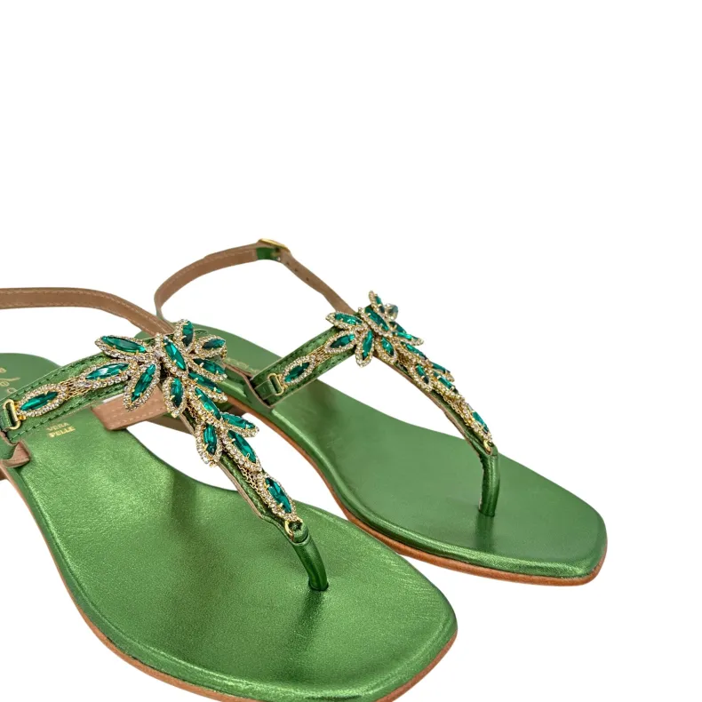 Flip Flop Jewel Sandal In Laminated Green Leather