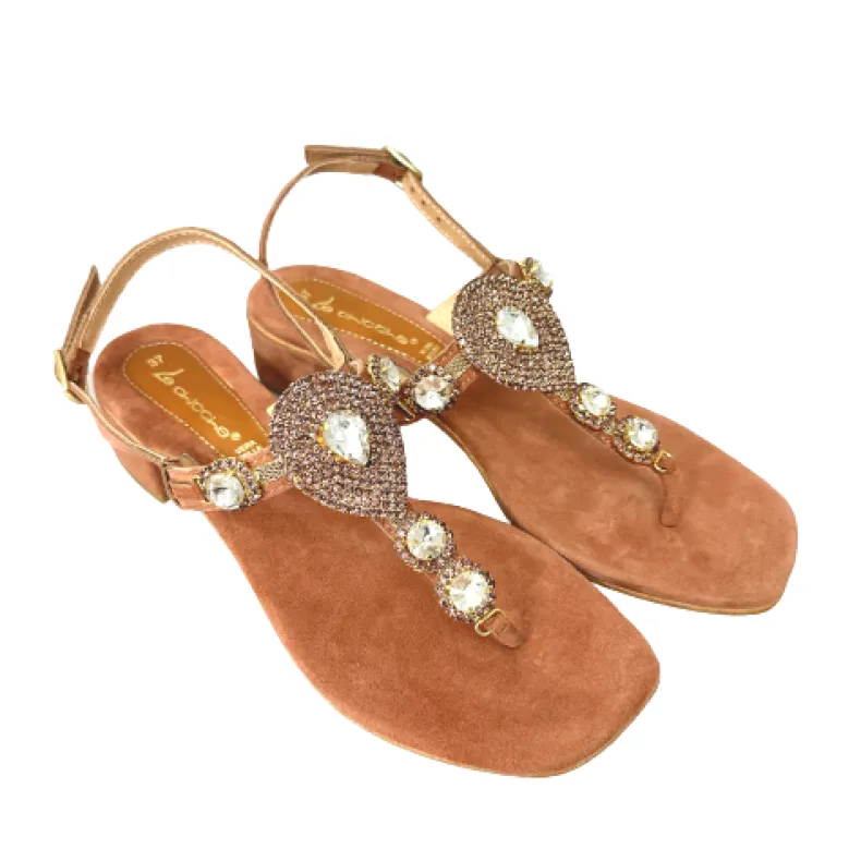 Flip Flop Jewel Sandal In Pink Coral Suede