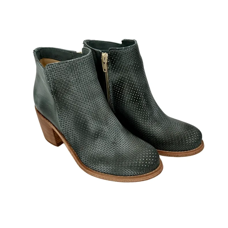 Gray Denim Brushed Nubuck Leather Ankle Boot With Zip