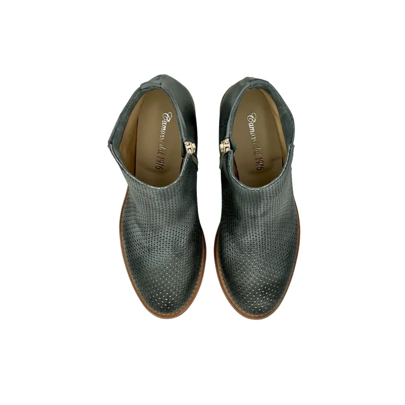 Gray Denim Brushed Nubuck Leather Ankle Boot With Zip