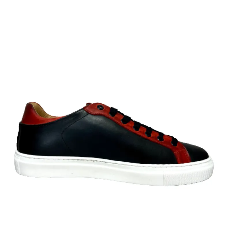 Handcrafted Blue And Red Leather Sneakers
