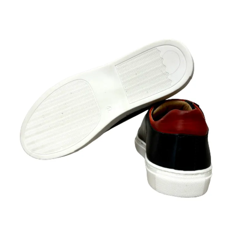 Handcrafted Blue And Red Leather Sneakers