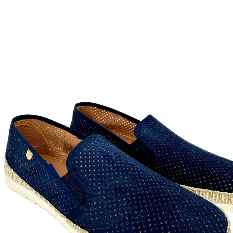 Handcrafted Espadrilles In Blue Verbenas Suede
