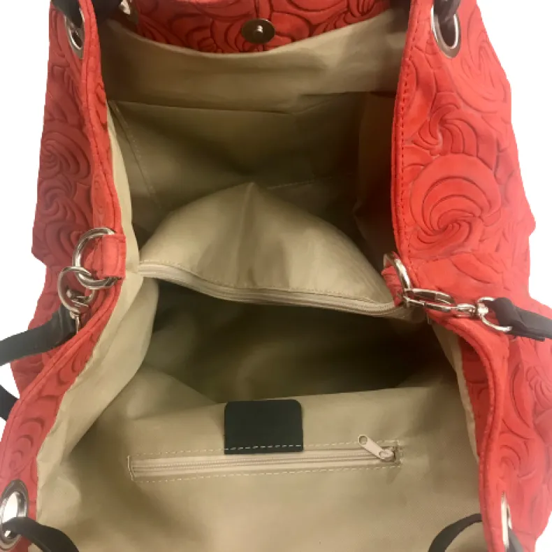 Handcrafted Leather Bag With Floral Decoration