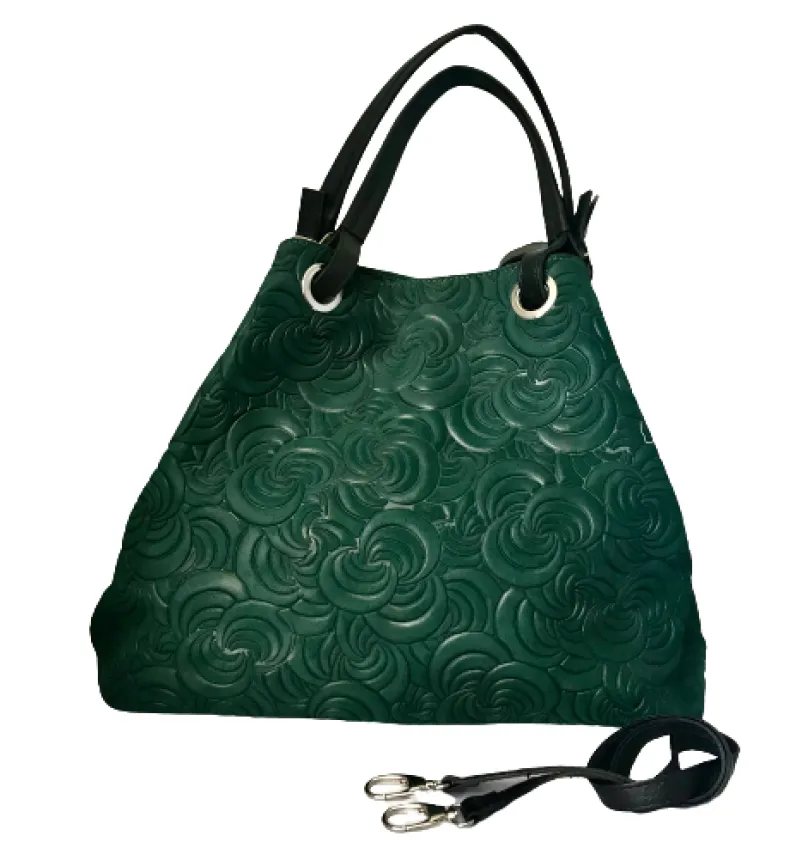 Handcrafted Leather Bag With Floral Decoration