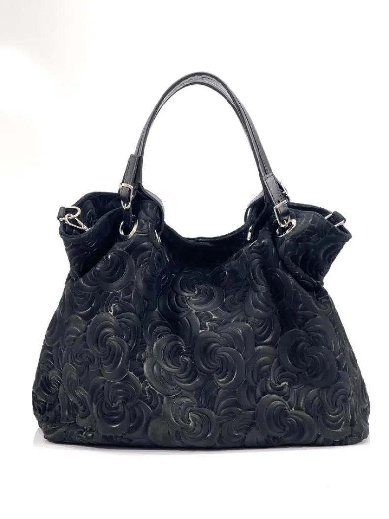 Handcrafted Leather Bag With Floral Decoration
