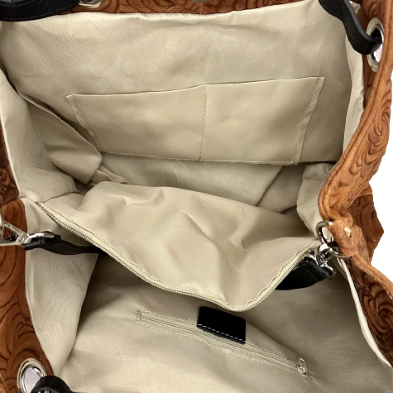 Handcrafted Leather Bag With Floral Decoration