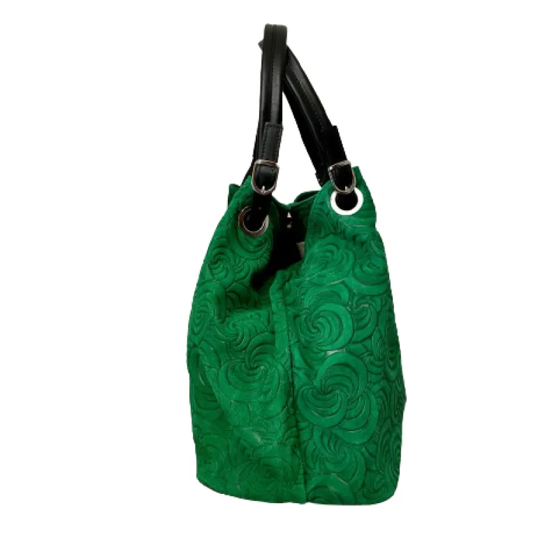 Handcrafted Leather Bag With Floral Decoration