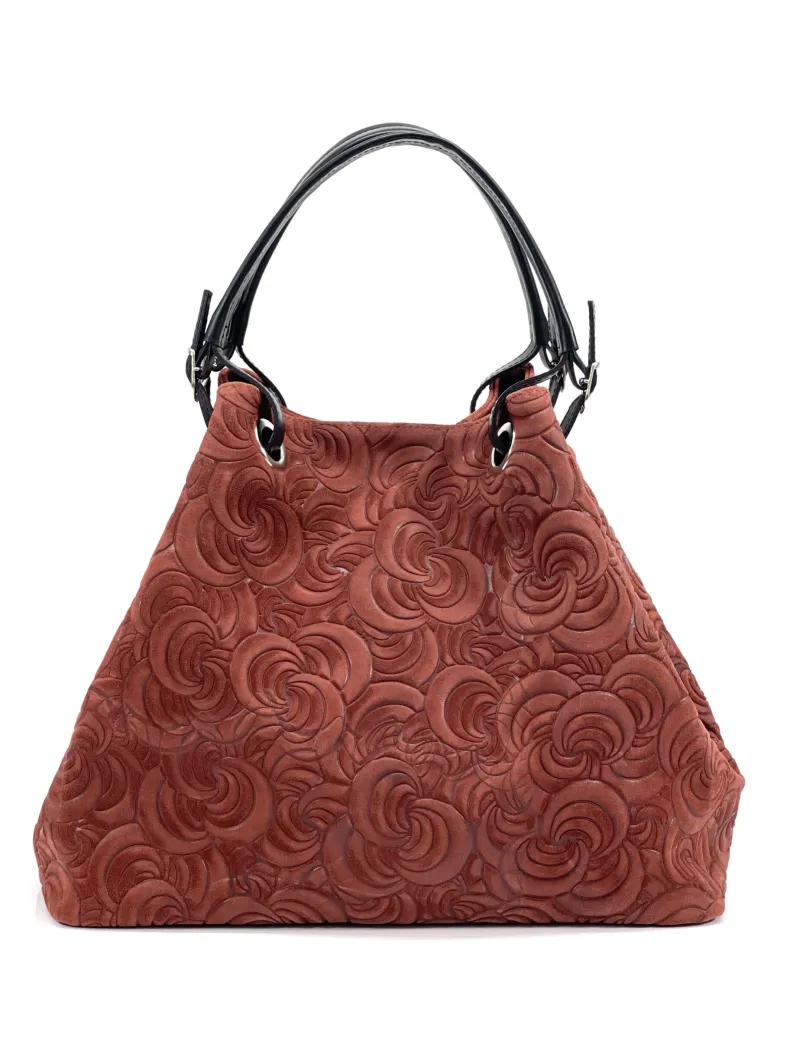 Handcrafted Leather Bag With Floral Decoration