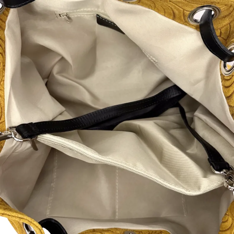 Handcrafted Leather Bag With Floral Decoration