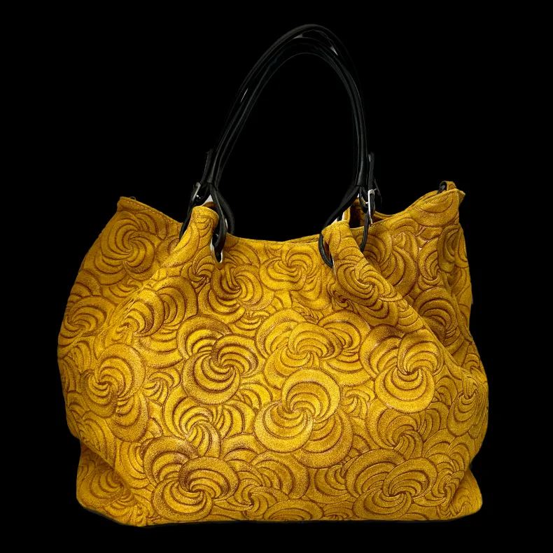 Handcrafted Leather Bag With Floral Decoration