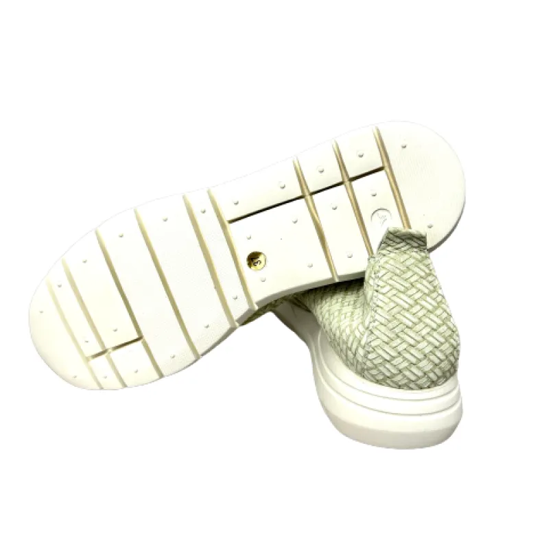 Handcrafted Moccasin Sneakers With Green Woven Effect