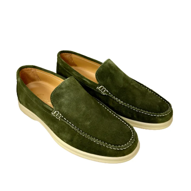 Handcrafted Moccasin In Green Nubuck