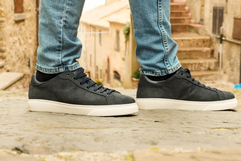 Handcrafted Sneaker In Blue Nubuck