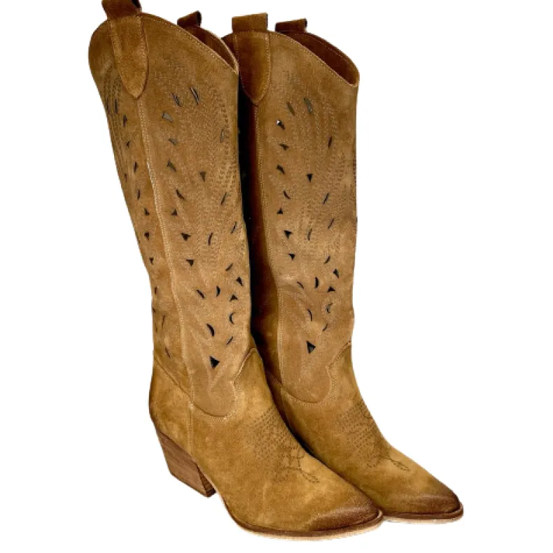 Handcrafted Texan In Lasered Leather Suede