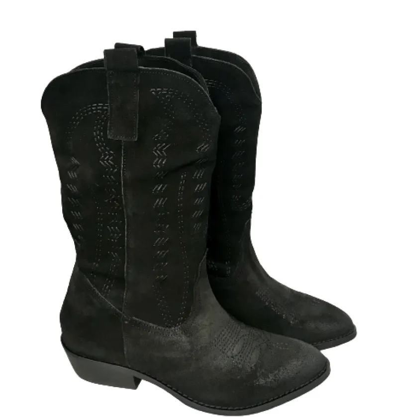 Handcrafted Texan In Black Medium Split Leather