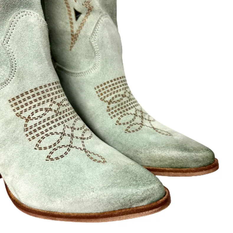 Handcrafted Texan In High Sage Lasered Suede