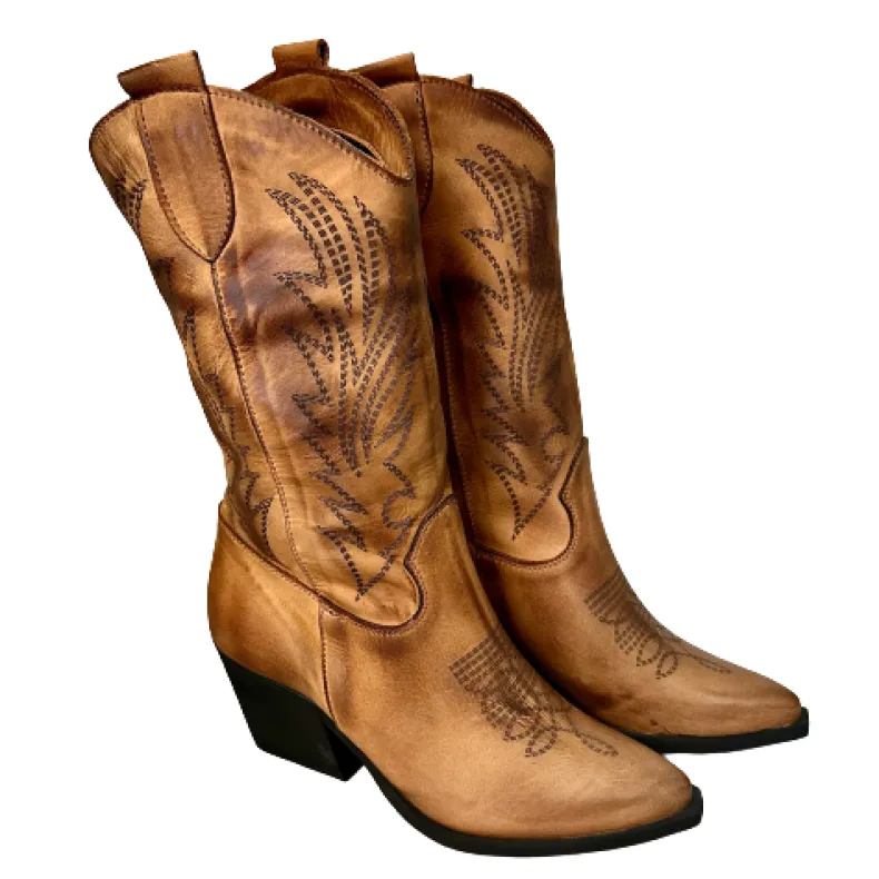 Handcrafted Texan In Medium Leather Lasered Leather