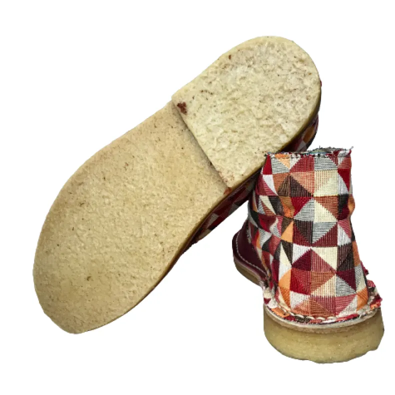 Handmade Ankle Boot Red Squares / Burgundy Suede