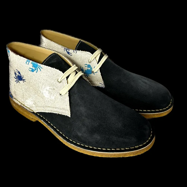 Handmade Ankle Boot In Blue / Crabs Suede