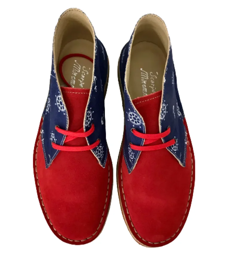 Handmade Ankle Boots Ancore / Red Suede