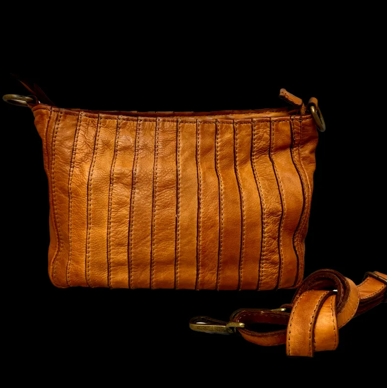 Handmade Bag In Washed Leather With Decorative Stitching