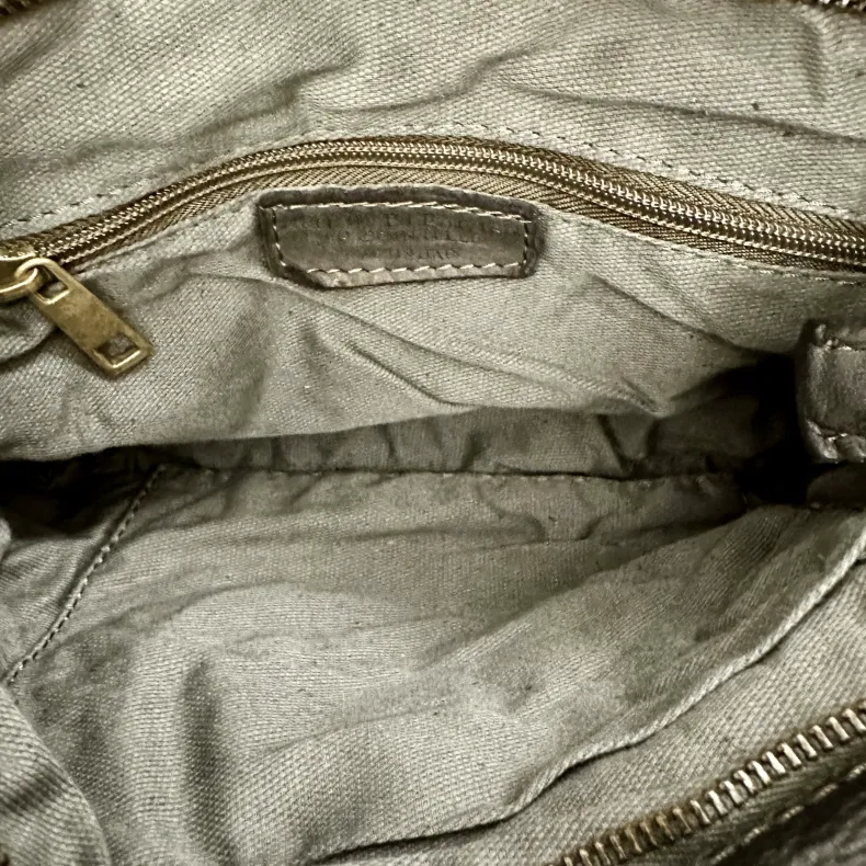 Handmade Bag In Washed Leather With Decorative Stitching